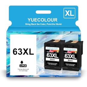 63XL Black Ink Cartridge Replacement for HP 63 63 XL Use with HP OfficeJet 3830 4650 5255 5258 Envy 4520 4512 DeskJet 1112 1110 3630 3632 3634 Printer (2 Black)