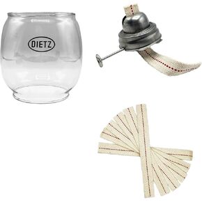 Light of Mine - Dietz #01, #30 Little Wizard Oil Lantern Replacement Kit Including Globe, Burner, and 100% Cotton 5/8" Wick Strips (Little Wizard)