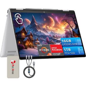 HP Envy x360 14" 2-in-1 Laptop, Touchscreen WUXGA IPS Display, AMD Ryzen 5 8640HS, 16GB LPDDR5, 1TB PCIe SSD, AMD Radeon Graphics, Backlit Keyboard, Silver, Windows 11, 128GB Docking Station Set