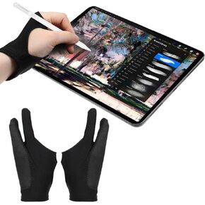 Drawing Glove 2 Pack, Digital Art Glove with Two Fingers Anti False Touch for Right Left Hand Drawing Tablet Sketching Gifts for Animators and Digital Artists Size M(Black)