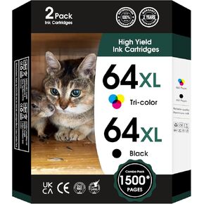 64XL Ink Cartridge for HP Ink 64 XL 64XL Black and Color Combo Pack High Yield Replacement for HP Printers 7858 7855 7120 7155 7158 7164 6255 6252 6232 Envy Inspire 7955e Tango X Printers Combo