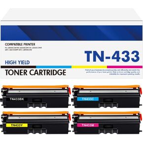 TN433 TN-433 Toner Cartridges 4-Pack: Compatible Replacement for Brother TN433BK TN433C TN433M TN433Y TN431 TN-431 Toner for MFC-L8900CDW HL-L8360CDW HL-L8260CDW MFC-L8610CDW HL-L8360CDWT Printer Ink
