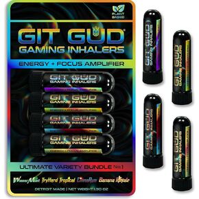 GIT GUD Refreshing Aroma Stick (4 Pack) | Powerful Aromatherapy | Essential Oil Peppermint Mint Blend | Ultimate Variety No. 1 | Wintergreen, Tropical, Cinnamon, Banana