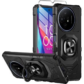 for TCL 50 XL 5G Phone Case TCL 50 XL NXTPAPER 5G with Tempered Glass Screen Protector,Military Grade Heavy Duty Shockproof Protective Cover,with Ring Kickstand for TCL 50 XL 5G (Black)
