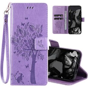 لـ Google Pixel 9 Pro XL Case Wallet للنساء ، زهور Pu Leather Tree Cat Slots Slots Strap Card Pocket Kickstand Flip Protection Phone Cover for Google Pixel 9 Pro XL Light Purple in Kuwait