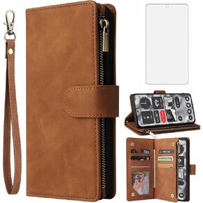 Asuwish Compatible with Nothing Phone 2 Wallet Case Tempered Glass Screen Protector and Leather Flip Cover Card Holder Stand Cell Accessories TPU Magnetic Full Body Phone Cases for Two Women Men Brown in Saudi Arabia