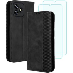Ytaland for Oukitel C51 Case 6.8 "، مع واقي شاشة زجاجي مقسى 2 × (3 في 1) PU Leather Walp Wallet Wallet Case Card Card Cover Slochproof Slochproof (Black)