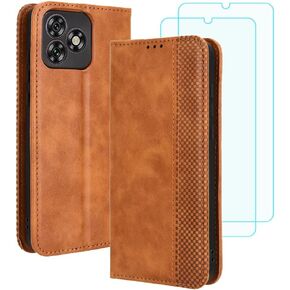 Ytaland for Oukitel C51 Case 6.8",with 2 x Tempered Glass Screen Protector. (3 in 1) PU Leather Flip Magnetic Wallet Case Stand Function Card Slot Shockproof Cover (Black) in Kuwait