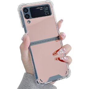 Shinymore Galaxy Z Flip 4 Clear Case, Soft Flexible Rubber Makeup Mirror Girls Women Case Glitter Shockproof Protective Case for Samsung Galaxy Z Flip 4 -Rose Gold