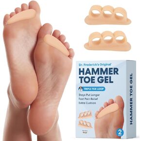 Dr. Frederick's Original Hammer Toe Gels - 2 Pairs - Hammertoe Support Crest for Women & Men - Cushion & Temporary Splint for Toe Alignment, Crooked Toes, and Pain Relief - Beige - 3 Loop Design