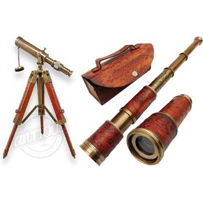 Brass Telescope on Wood Tripod Stand X Brass Telescope 15x Vintage Pirate Spyglass Functional Clear Vision Lens
