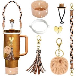 6 PCS Stanley Cup Accessories for Stanley Tumbler 30 oz 40 oz, Cute Straw Cover Cap, Silicone Boot, Stanley Keychain Charms, Water Bottle Handle with Strap Included (Rose Quartz)