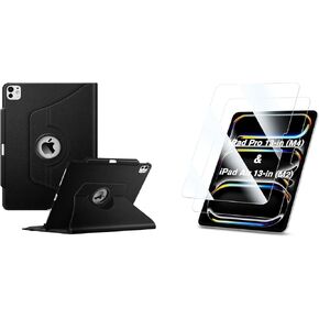 Fintie Bundle: Fintie Rotating Case for iPad Pro 13-inch (M4) 2024-360 Degree Swiveling Stand Protective Back Cover + [2-Pack] Tempered Glass Screen Protector