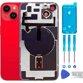 Original Compatible with iPhone 14 Back Glass Replacement & with Plate & Flex Cable and All Parts, Pre-Installed Camera Frame for iPhone14 + Repair Tools(Red)