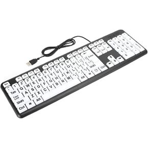 V BESTLIFE Large Print Keyboard, USB Wired Old People Low Vision Keyboard with White Large Print Keys for Seniors (Black)