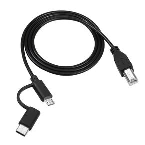 RIIEYOCA USB B Printer Cable 3.3 ft, 2-in-1 Designed, Micro USB to USB B, USB C to USB B Printer Cable for Computer, Scanner, Electric Keybords,Digital Piano, MIDI Controller, and etc.
