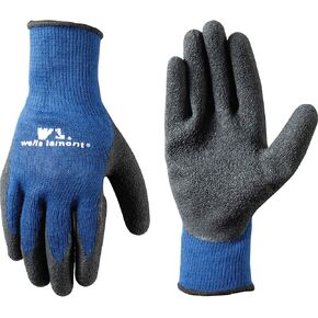 Men's Coated Grip Work Gloves with Latex Coating, Medium (Wells Lamont 524), Black On Blue