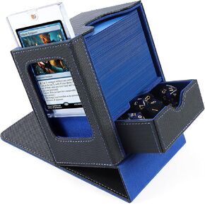 MTG Commander Deck Box, Card Deck Box with Commander Display, Fits 100 Double-Sleeved Cards, 35pt Card Holder & Dice Tray, Suitable for Magic Commander TCG CCG - Black/Blue