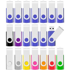 Bundle 4GB Mixed Color 10 Pack and 4GB Blue 10 Pack Flash Drives, 20 Units in Total Gig Stick Jump Drives Bundle