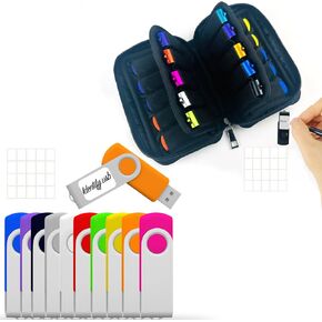 2GB USB Flash Drives 10 Pack and USB Case of 20 Slots Bundle USB Holders to Organize 10 Thumb Drives 2 GB