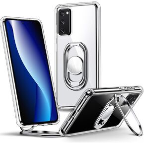 Shields Up for Samsung Galaxy S20 FE 5G Case with Stand, Galaxy S20 FE Case Clear with Double Ring Holder [Adjustable & Foldable] Shockproof Protective Cover - Clear