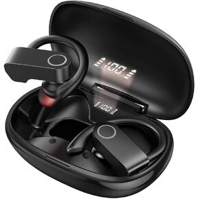 Wireless Earbuds, Bluetooth Headphones,11H Playback time on a Single Charge, in-Ear Earphones with Earhooks Built-in Microphone Waterproof Sport Earphones for Running Workout Gym Black