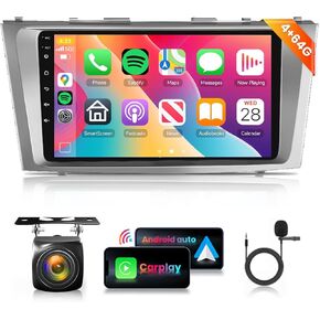 Upgrade 4G 64G Radio for Toyota Camry 2006-2011 Car Stereo with 9inch 1280X720P IPS Touch Screen,Wireless AppIe CarPlay/Android Auto/AI DSP 32EQ/MirrorLink/GPS/WiFi/AHD Rear Camera