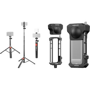 NEEWER Phone Tripod for Cell Phone & Camera with Remote, 62.9" All Metal Selfie Stick Travel Vlog Tripod Stand for iPhone with Phone Holder, AC010 X4 Action Camera Cage Included