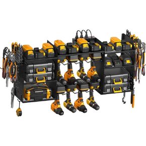 Power Tools Organizers Wall Mount, 8 Drill Holder Wall Mount with 2.5FT Power Strip,Layers Garage Tool Organizers and Storage Rack. (black)