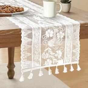 Beige Lace Table Runner 14 x 71 Inch Boho Table Runner White Vintage Rustic Table Runners for Wedding Bridal Shower Home Dinning Table Decorations