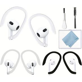 Ear Hooks, 3 Pairs, Silicone Tips, Anti-Slip Grip for AirPods 1, 2, 3,Pro & Pro 2