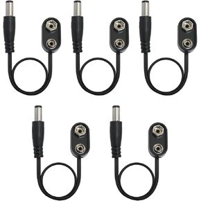 5PCS 9V Battery Button Power Cord I Type Hard Button Dual Parallel Cable DC5.5x2.1mm Plug Inner Negative Outer Positive Battery Button Battery Power Cord PVC Insulated Sheathing