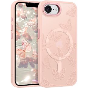 BENTOBEN for iPhone 16e Case,Cute Butterfly Pattern iPhone 16e Magnetic Case [Compatible with MagSafe] Translucent Matte Slim Women Girl Protective Phone Case 6.1", Black