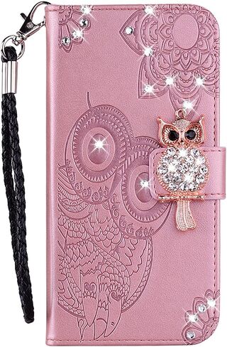 Compatible with Samsung Galaxy Note 9 Case Glitter Stylish Crystal Owl with Wrist Strap Kickstand Magnetic Leather Wallet for Women Flip Phone Case for Samsung Galaxy Note 9 Rose Gold YK in Saudi Arabia