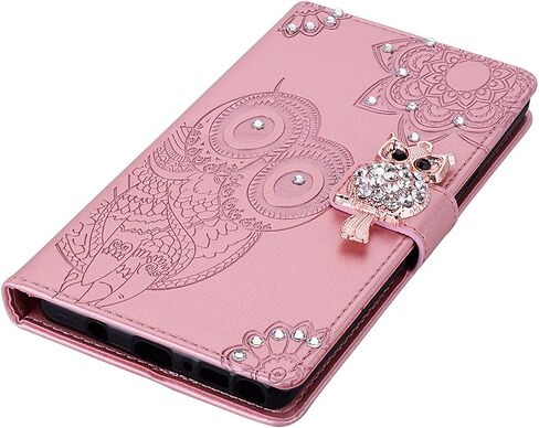 Compatible with Samsung Galaxy Note 9 Case Glitter Stylish Crystal Owl with Wrist Strap Kickstand Magnetic Leather Wallet for Women Flip Phone Case for Samsung Galaxy Note 9 Rose Gold YK in Saudi Arabia