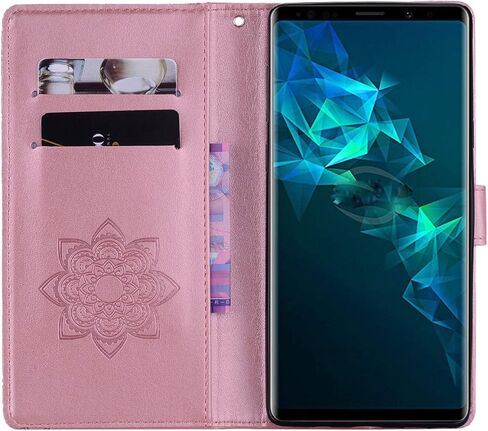 Compatible with Samsung Galaxy Note 9 Case Glitter Stylish Crystal Owl with Wrist Strap Kickstand Magnetic Leather Wallet for Women Flip Phone Case for Samsung Galaxy Note 9 Rose Gold YK in Saudi Arabia
