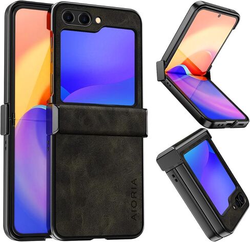 for Samsung Galaxy Z Flip 5 Case, Premium Leather Cover Retro Design Full Protective Phone Case for Samsung Z Flip 5 Flip5 5G (Dark Blue) in Kuwait