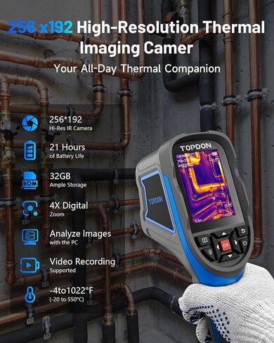 TOPDON TC005 256 x 192 IR High Resolution Dual-Camera Thermal Imaging Camera with 12-Hour Battery Life and 2MP Visual Light Camera, -4°F~1022°F Handheld Infrared Thermal Imager with PC 2D/3D Analysis in Kuwait