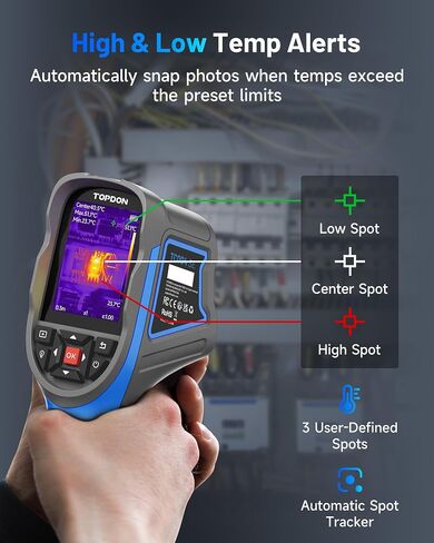 TOPDON TC005 256 x 192 IR High Resolution Dual-Camera Thermal Imaging Camera with 12-Hour Battery Life and 2MP Visual Light Camera, -4°F~1022°F Handheld Infrared Thermal Imager with PC 2D/3D Analysis in Kuwait