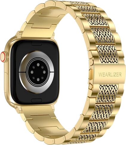 Wearlizer شريط الفولاذ المقاوم للصدأ متوافق مع فرقة Apple Watch 49/46/45/44/42/41/41/41/41/38 ملم ، حزام معدني متين نسج متعرج مع مشبك قابل للطي لـ IWATCH ULTRA SE 10 9 8 7 6 5 4 3 2 1 in Saudi Arabia