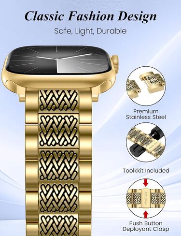 Wearlizer شريط الفولاذ المقاوم للصدأ متوافق مع فرقة Apple Watch 49/46/45/44/42/41/41/41/41/38 ملم ، حزام معدني متين نسج متعرج مع مشبك قابل للطي لـ IWATCH ULTRA SE 10 9 8 7 6 5 4 3 2 1 in Saudi Arabia