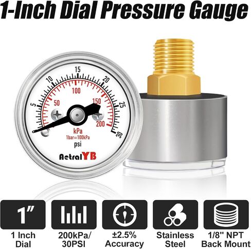 1 Inch Mini Pressure Gauge, 0-100 Psi Air Pressure Gauge, Stainless Steel Case, 1/8" NPT Back Mount, Psi Coffee Machine Pressure Gauge for Water Pumps, Air Compressors in Saudi Arabia