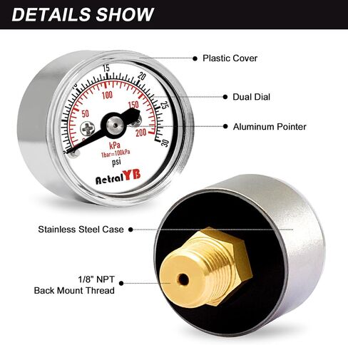 1 Inch Mini Pressure Gauge, 0-100 Psi Air Pressure Gauge, Stainless Steel Case, 1/8" NPT Back Mount, Psi Coffee Machine Pressure Gauge for Water Pumps, Air Compressors in Saudi Arabia