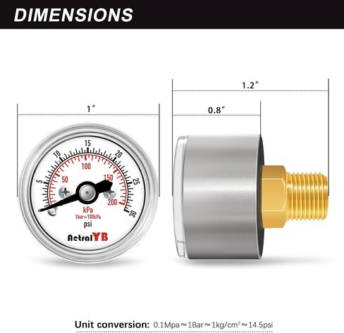 1 Inch Mini Pressure Gauge, 0-100 Psi Air Pressure Gauge, Stainless Steel Case, 1/8" NPT Back Mount, Psi Coffee Machine Pressure Gauge for Water Pumps, Air Compressors in Saudi Arabia
