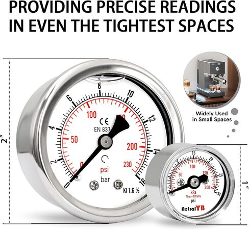 1 Inch Mini Pressure Gauge, 0-100 Psi Air Pressure Gauge, Stainless Steel Case, 1/8" NPT Back Mount, Psi Coffee Machine Pressure Gauge for Water Pumps, Air Compressors in Saudi Arabia