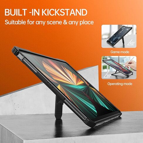علبة الأطفال لـ Apple iPad Pro 12.9 بوصة 2022/2021/2020/2018 (6th/5/4/4/3rd Generation) مع حامل قلم رصاص/مقبض دوار دوار دوارة EVA Foam Foam Rachproof Flip ، Rose in Saudi Arabia