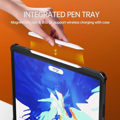 علبة الأطفال لـ Apple iPad Pro 12.9 بوصة 2022/2021/2020/2018 (6th/5/4/4/3rd Generation) مع حامل قلم رصاص/مقبض دوار دوار دوارة EVA Foam Foam Rachproof Flip ، Rose in Saudi Arabia