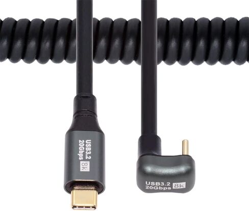 NFHK Stretch Coiled USB-C USB4 Cable 20Gbps 100W 8K Type-C Male to Male Right Angled Cable Power & Data for Laptop Keyboard Tablet in Saudi Arabia