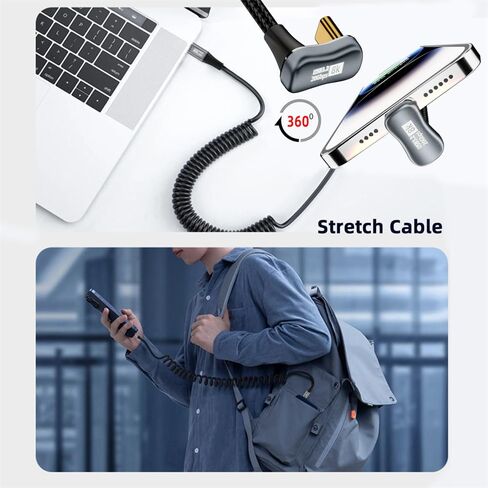 NFHK Stretch Coiled USB-C USB4 Cable 20Gbps 100W 8K Type-C Male to Male Right Angled Cable Power & Data for Laptop Keyboard Tablet in Saudi Arabia