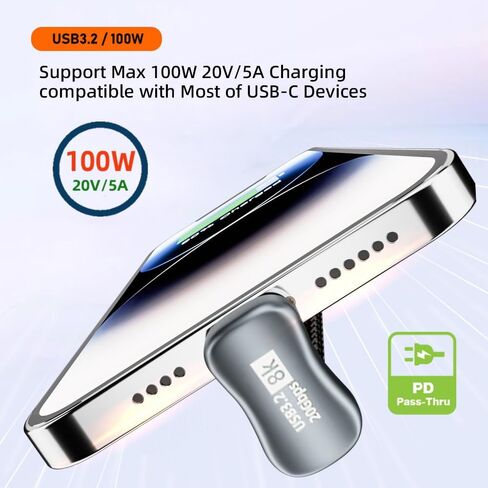 NFHK Stretch Coiled USB-C USB4 Cable 20Gbps 100W 8K Type-C Male to Male Right Angled Cable Power & Data for Laptop Keyboard Tablet in Saudi Arabia